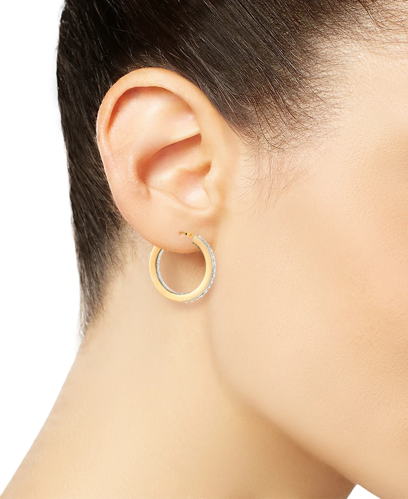 Macy's Diamond Accent Fascination Inside Glitter Hoop Earrings 10k White Gold or Yellow