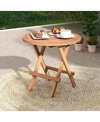 Sugift Round Patio Folding Coffee Table Teak Wood with Slatted Tabletop