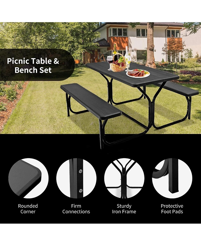 Sugift Outdoor Picnic Table Bench Set with Metal Base