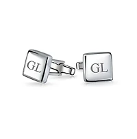 Bling Jewelry Initial Geometric Solid Flat Square .925 Sterling Silver Shirt Cufflinks Cuff Links Executive Gift Hinge Bullet Back