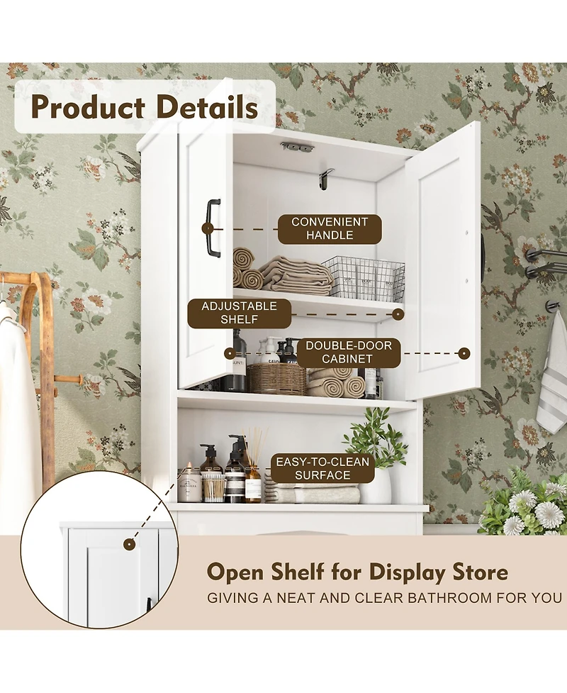 23.62 in. W x 65.39 in. H x 8.27 in. D Over The Toilet Storage with Adjustable Shelves for Bathroom and Laundry