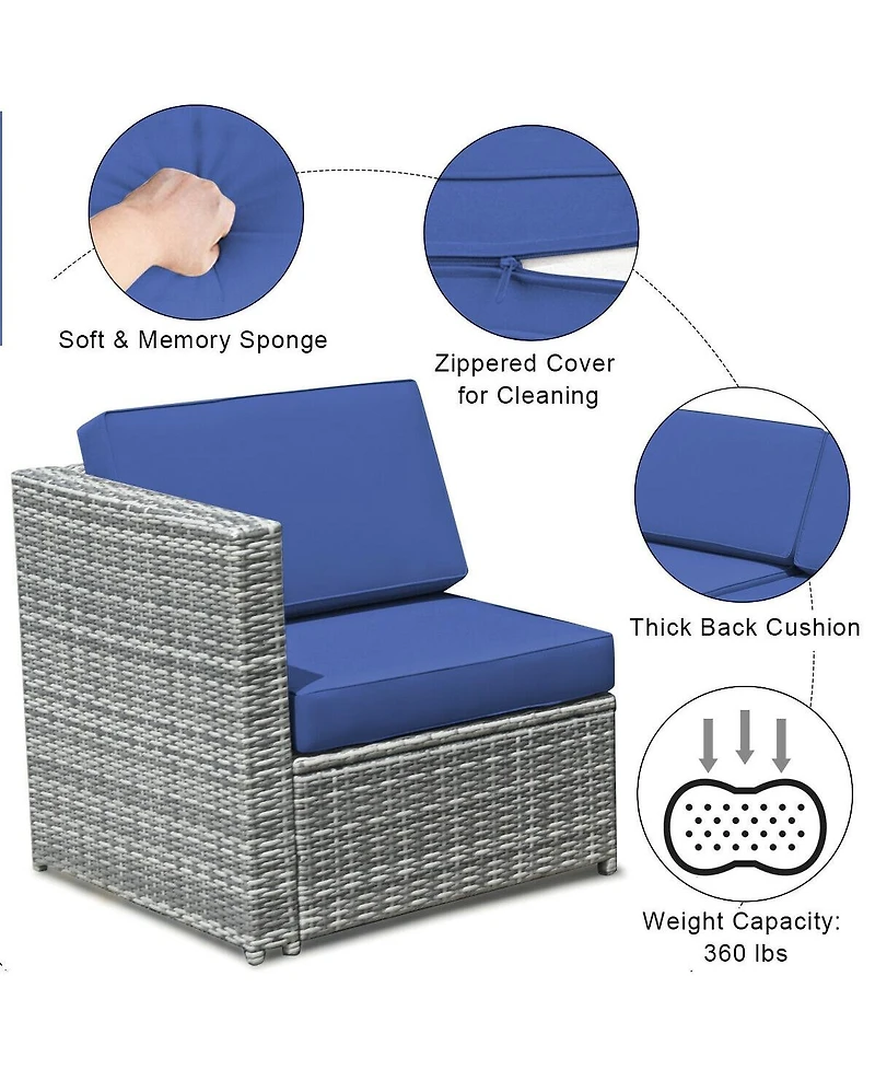 Sugift 8 Piece Wicker Sofa Rattan Dinning Set Patio Furniture with Storage Table-Navy