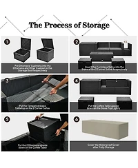 Sugift 8 Pieces Patio Rattan Storage Table Furniture Set-Black