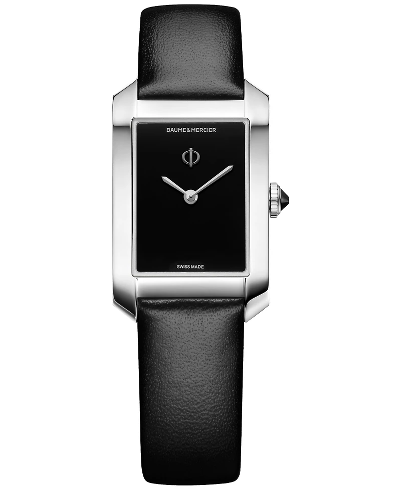 Baume & Mercier Women's Swiss Hampton Black Leather Strap Watch 35x22mm