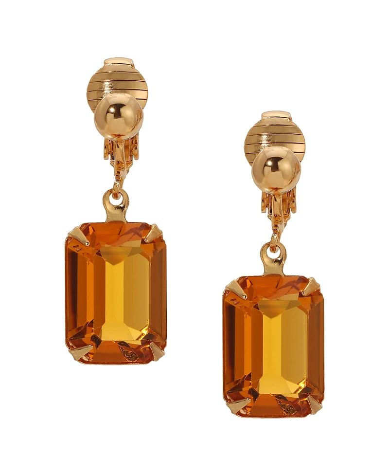 2028 Topaz Crystal Rectangular Drop Clip Earrings