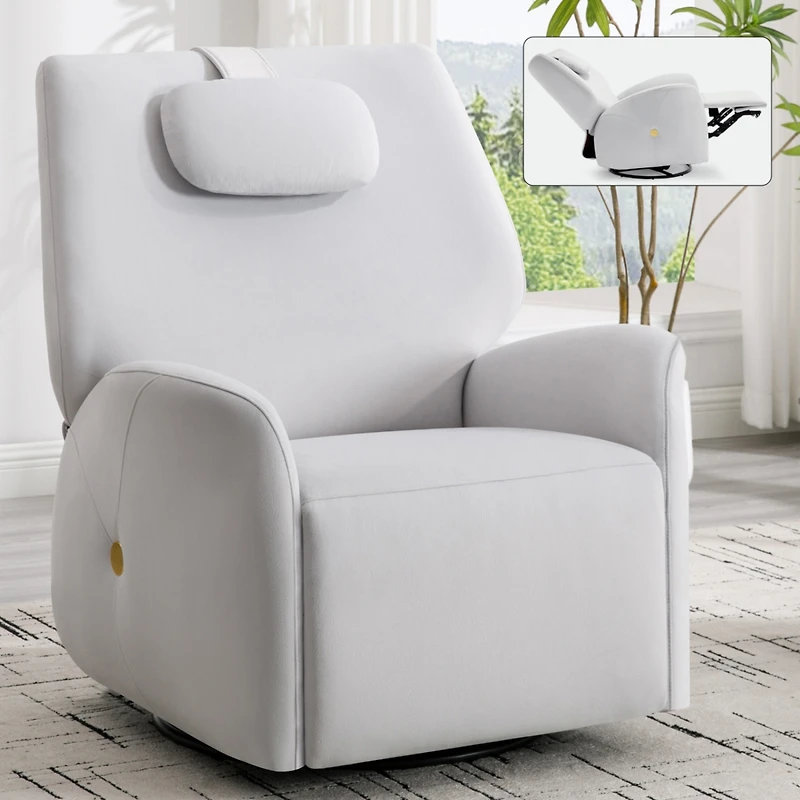 Streamdale Beige Swivel Recliner with Lumbar Pillow, Usb/C Ports