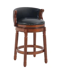 Streamdale Furniture Seat height 26" Cow top Leather Wooden Bar Stools, 360 Degree Swivel Bar Height Chair with Backs for Home Kitchen Counter(bl