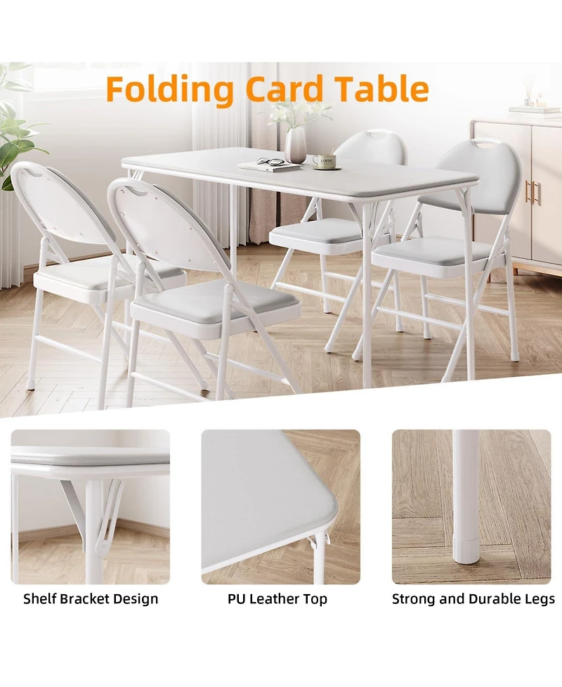 gaomon Folding Table, Portable Folding Card Rectangle Table with Sturdy Metal Frame, Pu Leather Upholstered Foldable Table