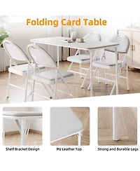 gaomon Folding Table, Portable Folding Card Rectangle Table with Sturdy Metal Frame, Pu Leather Upholstered Foldable Table