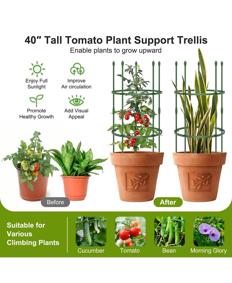 Sugift 3-Pack Garden Trellis 60 Inch Tall Plant Support Stands with Clips and Ties-s