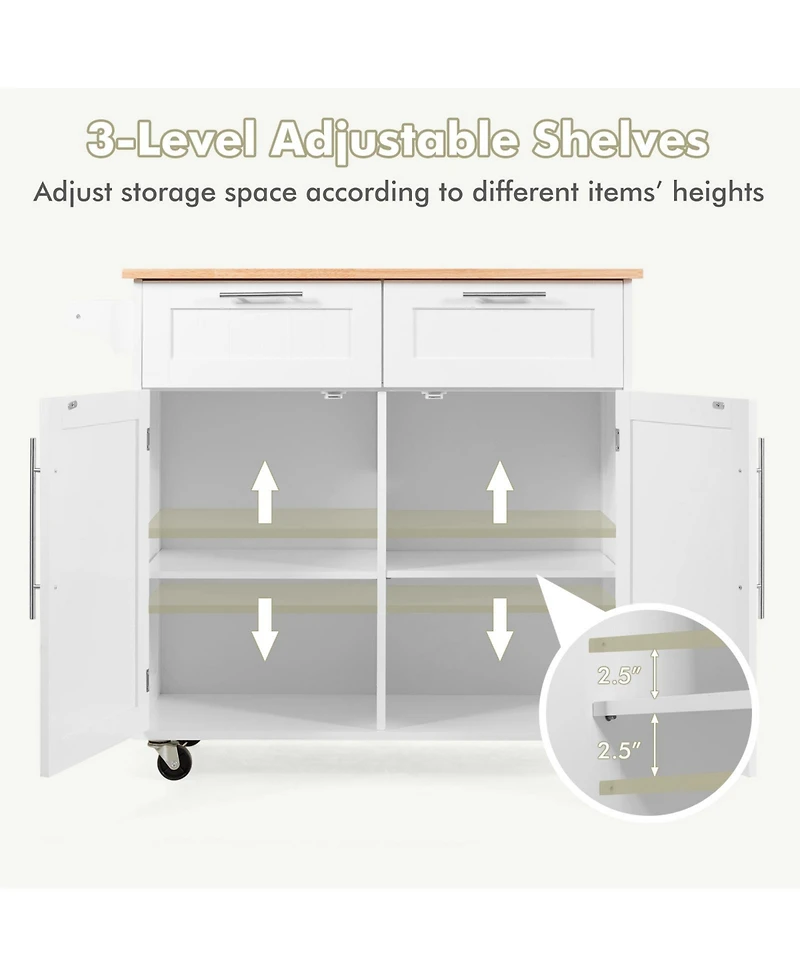 Sugift Heavy Duty Rolling Kitchen Cart with Tower Holder and Drawer-White