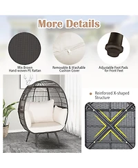 Sugift Oversized Patio Rattan Egg Lounge Chair with 4 Cushions-Brown