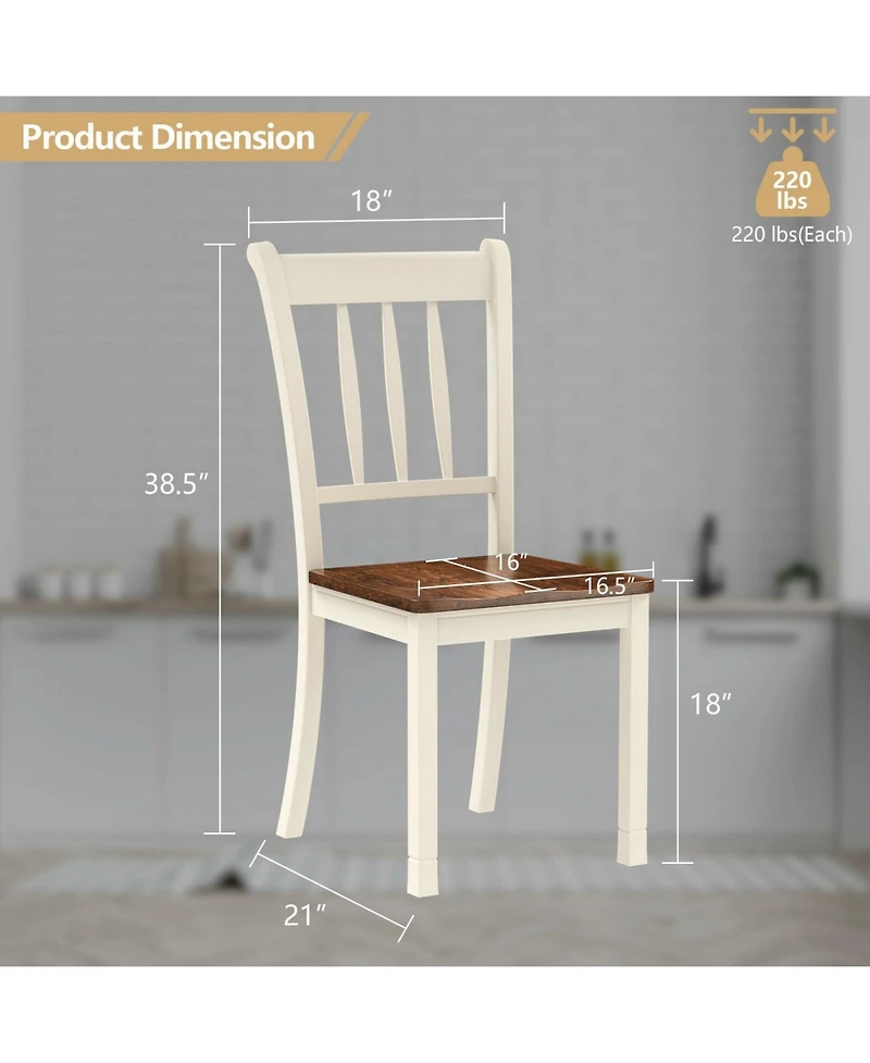 Sugift 2 Pieces Solid Whitesburg Spindle Back Wood Dining Chairs-White