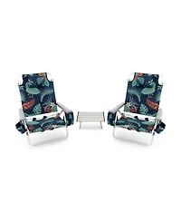 Sugift 2 Packs 5-Position Outdoor Folding Backpack Beach Table Chair Reclining Chair Set-Green