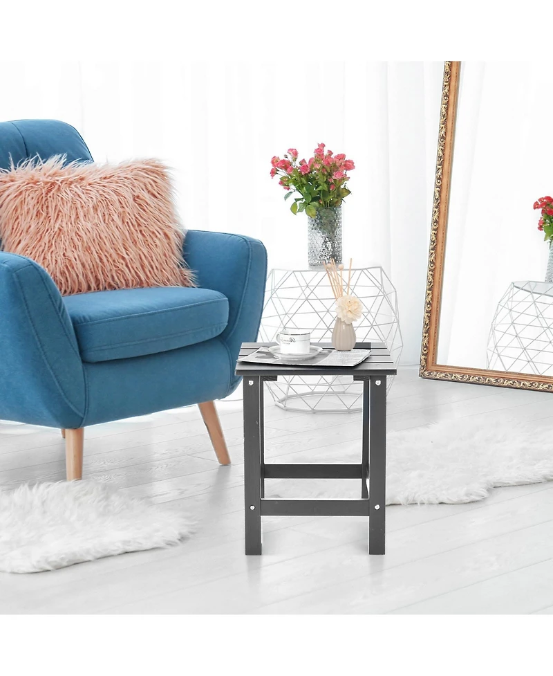 Sugift 15 Inch Patio Square Wooden Slat End Side Coffee Table for Garden-Gray