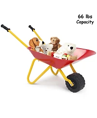 Sugift Outdoor Garden Backyard Play Toy Kids Metal Wheelbarrow-Red