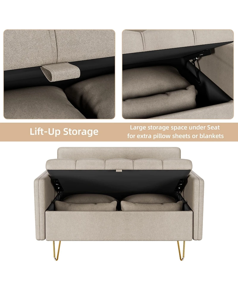 gaomon 44.5 Inch Small Modern Sofa Couch with Storage Under Seat Cushion, Comfy Leather Fabric 2-Seat Sofa with 4 Pillows