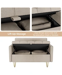 gaomon 44.5 Inch Small Modern Sofa Couch with Storage Under Seat Cushion, Comfy Leather Fabric 2-Seat Sofa with 4 Pillows