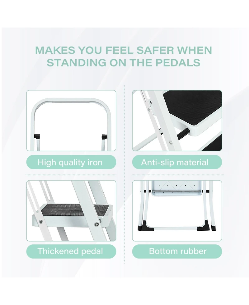 Flynama 3 Step Ladder Folding Step Stool , Lightweight Step Stools for Adults with Anti-Slip Pedal, Portable Steel Handrails Step Ladder Withstanding