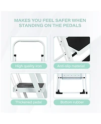 Flynama 3 Step Ladder Folding Step Stool , Lightweight Step Stools for Adults with Anti-Slip Pedal, Portable Steel Handrails Step Ladder Withstanding