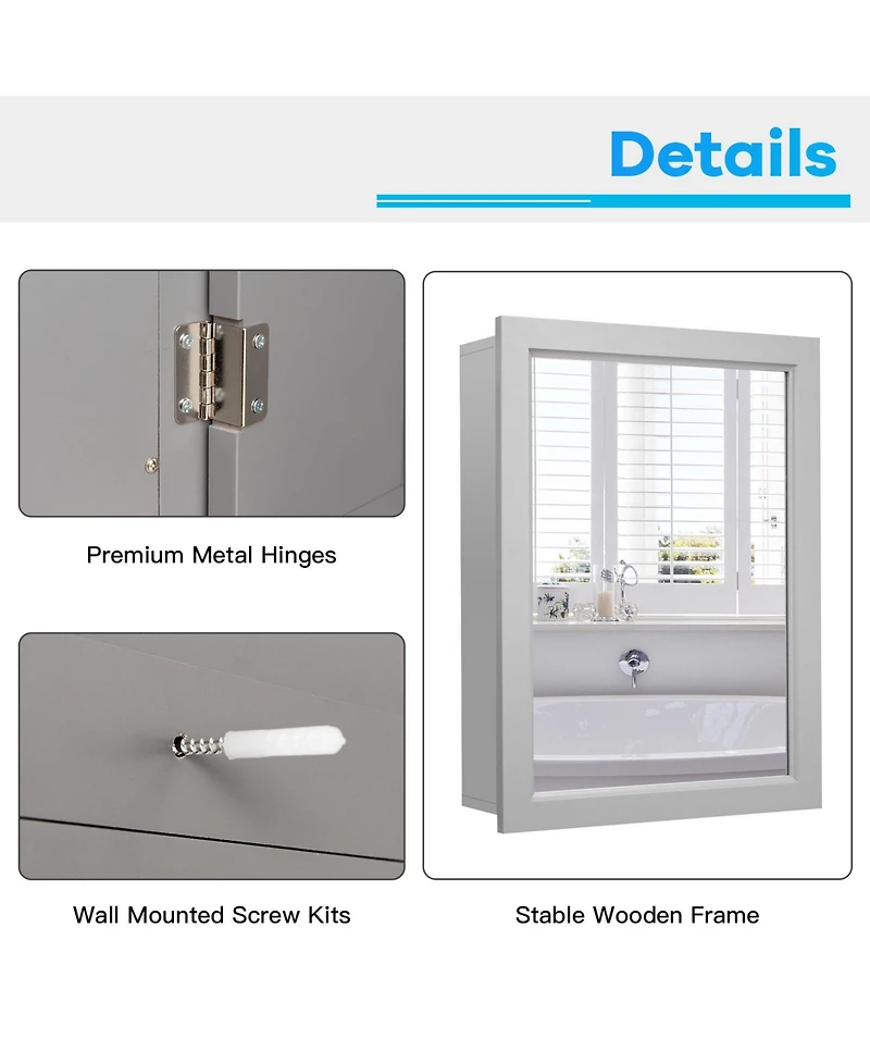 Sugift Wall-Mounted Mirrored Medicine Cabinet-Gray