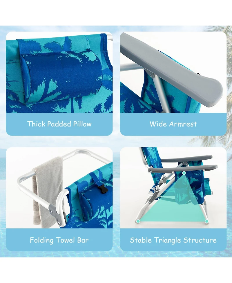 Sugift 2 Packs 5-Position Outdoor Folding Backpack Beach Table Chair Reclining Chair Set-Navy