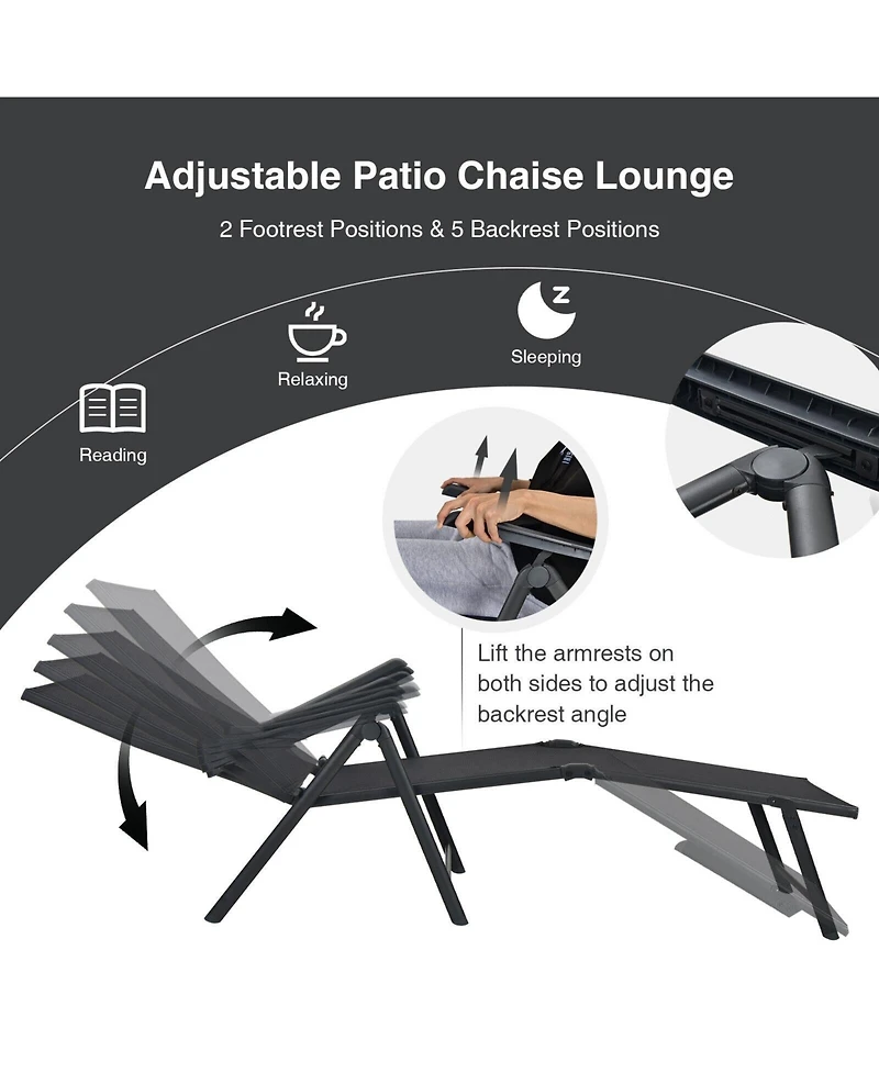 Sugift 2 Pieces Foldable Chaise Lounge Chair with 2-Position Footrest-Black