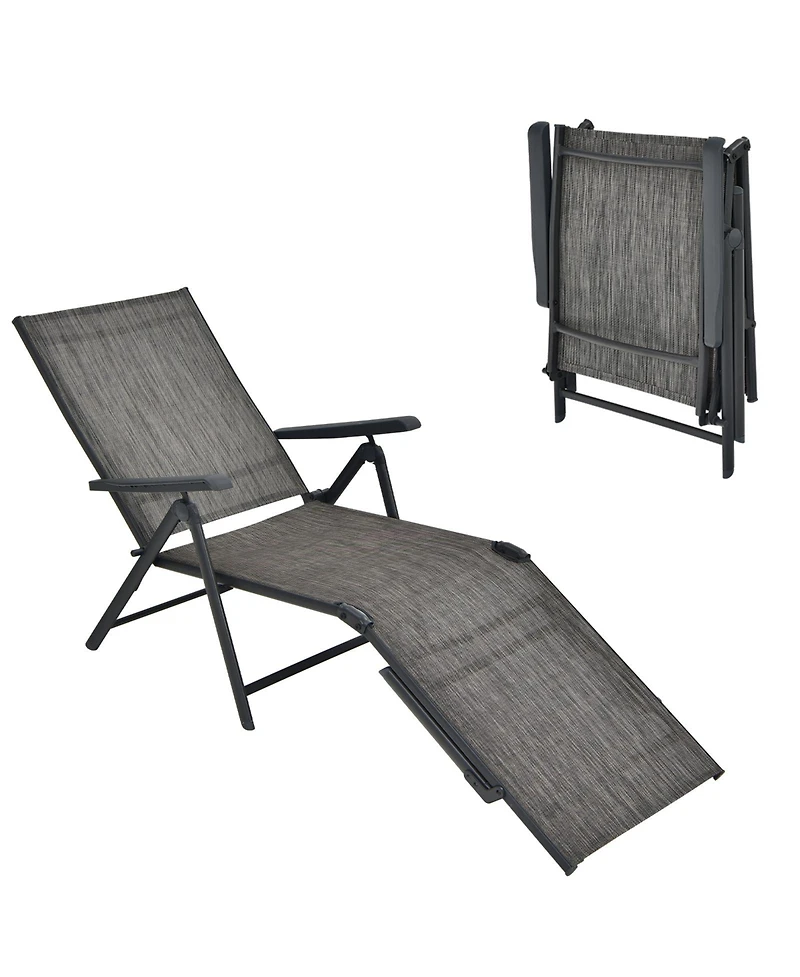 Sugift Patio Foldable Chaise Lounge Chair with Backrest and Footrest-Gray