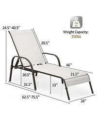 Sugift 2 Pcs Outdoor Patio Lounge Chair Chaise Fabric with Adjustable Reclining Armrest-Gray