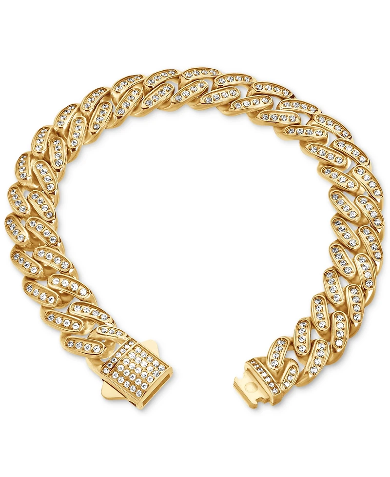 Blackjack Men's Miami Cuban Link Cubic Zirconia Bracelet Gold-Tone Ion-Plated Stainless Steel