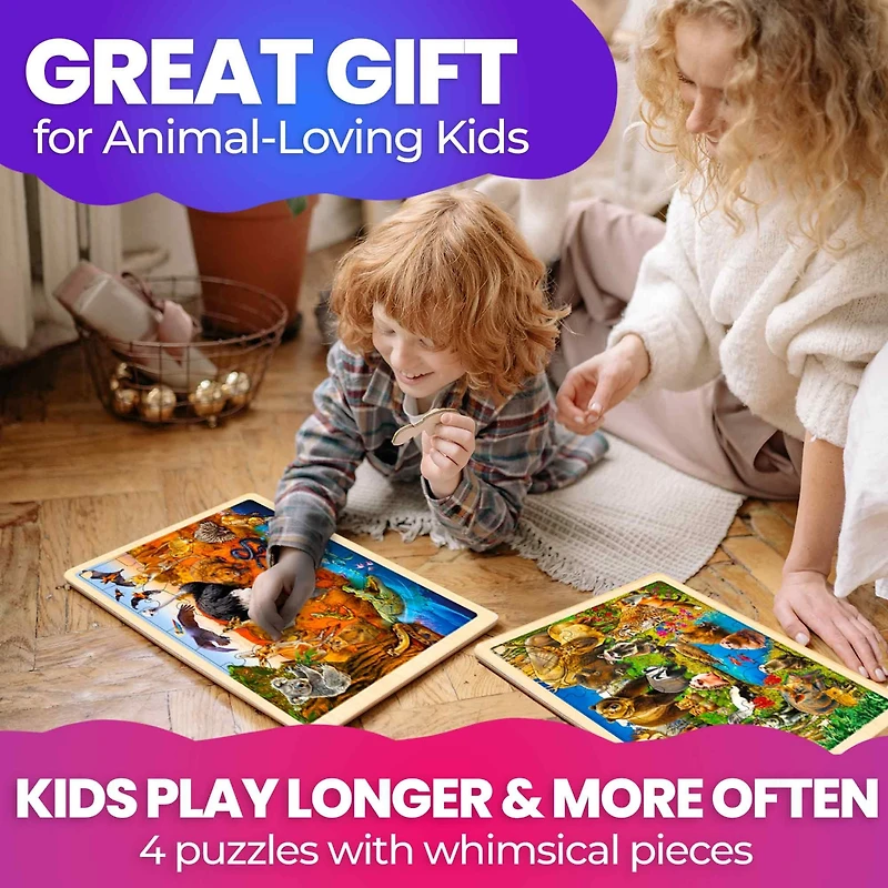 Quokka 4x36 Realistic Wooden Montessori Puzzles for Kids Ages 4-6