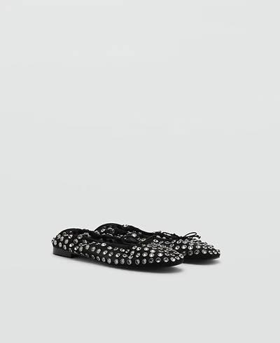 Mango Women's Studded Mesh Ballerina Shoes