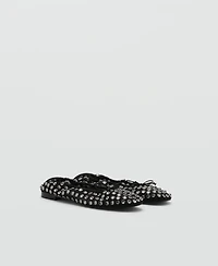 Mango Women's Studded Mesh Ballerina Shoes