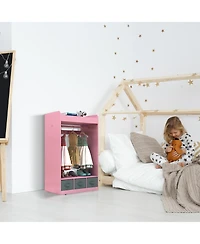 Slickblue Kids Open Hanging Armoire Closet with Mirror, Costume Organizer Rack, Pink