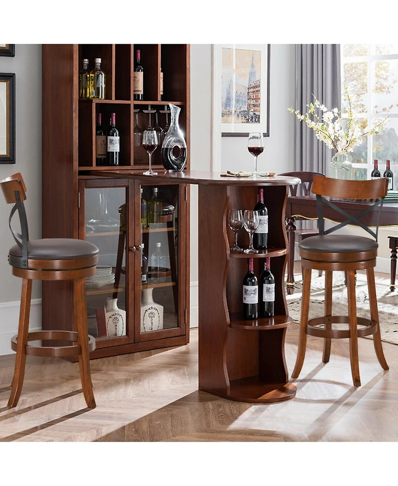 Sugift Set of 2 Bar Stools 360-Degree Swivel Dining Bar Chairs with Rubber Wood Legs-29.5 inch