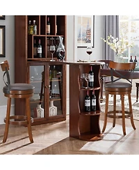 Sugift Set of 2 Bar Stools 360-Degree Swivel Dining Bar Chairs with Rubber Wood Legs-29.5 inch