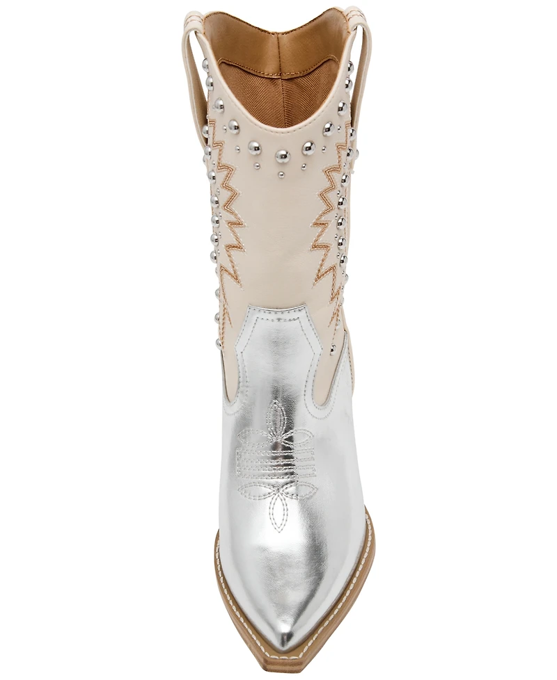 Dv Dolce Vita Women's Aledo Contrast Stitch Studded Cowboy Boots