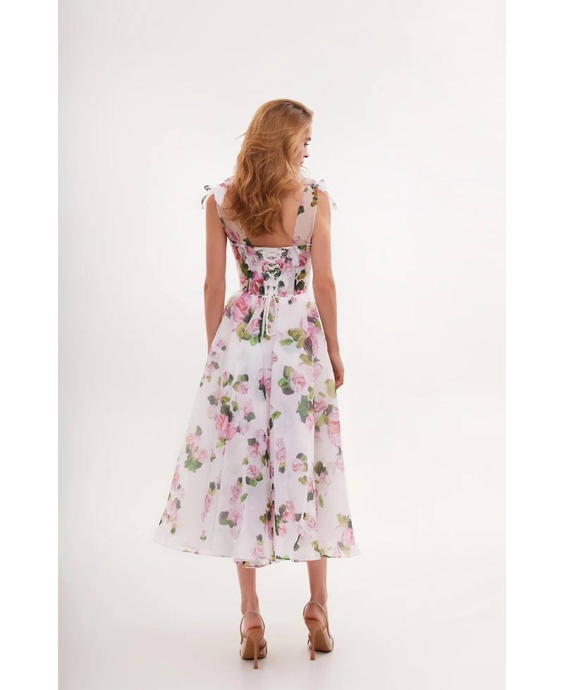 Milla Women's Tender Floral Midi Tie-Strap Dress