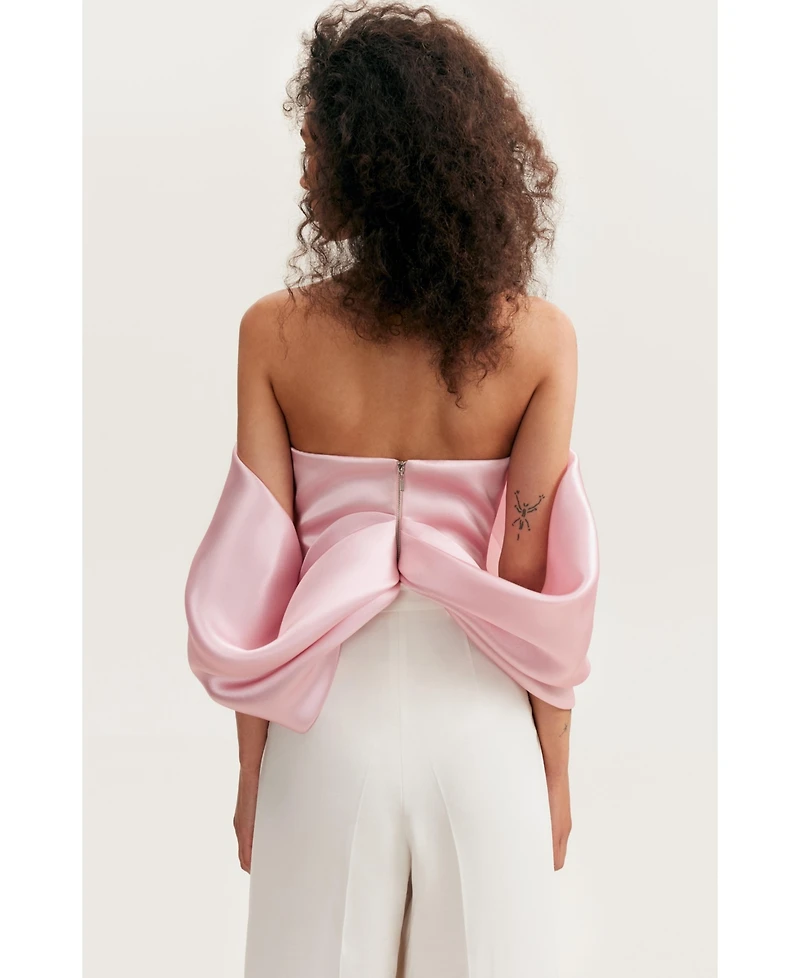 Milla Women's Pink Organza Off-Shoulder Blouse With Mergue Flounces