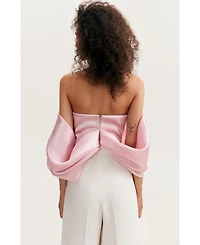 Milla Women's Pink Organza Off-Shoulder Blouse With Mergue Flounces