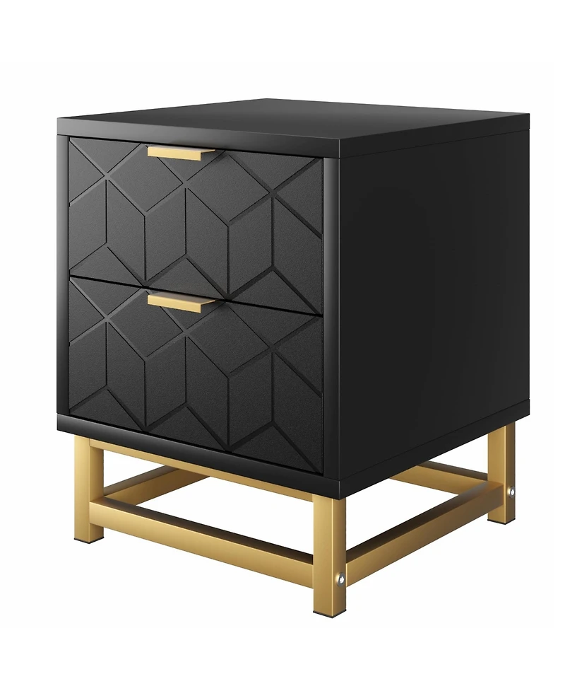 gaomon Black Nightstand, Modern 2 Drawer Dresser for Bedroom, Large End Side Table Bedside Table with 2 Drawers