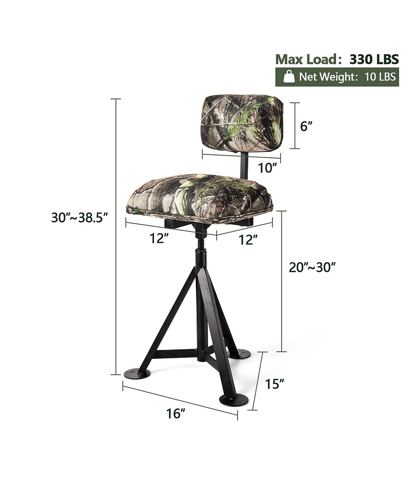 Sugift Swivel Hunting Chair Tripod Blind Stool with Detachable Backrest