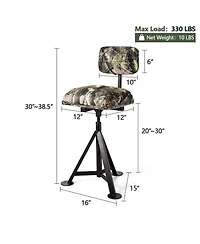 Sugift Swivel Hunting Chair Tripod Blind Stool with Detachable Backrest