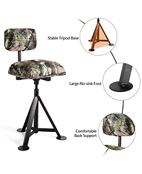 Sugift Swivel Hunting Chair Tripod Blind Stool with Detachable Backrest