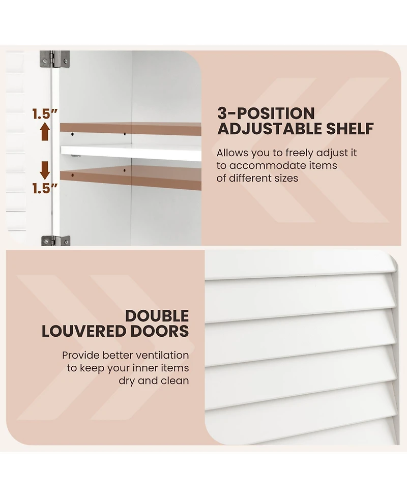 Sugift 2-Doors Bathroom Wall-Mounted Medicine Cabinet with Towel Bar-White