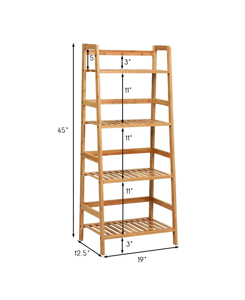 Sugift 4-Tier Bamboo Plant Rack with Guardrails Stable and Space-Saving-Natural