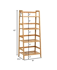 Sugift 4-Tier Bamboo Plant Rack with Guardrails Stable and Space-Saving-Natural