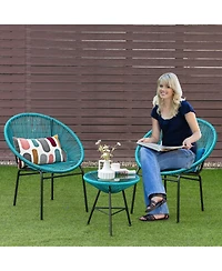Sugift 3PCS Patio Acapulco Furniture Bistro Set with GlassTable-Turquoise