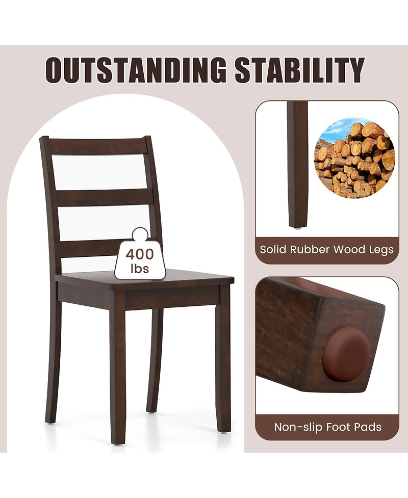 Sugift Set of 2 Wood Dining Chairs with Solid Rubber Wood Legs-Brown