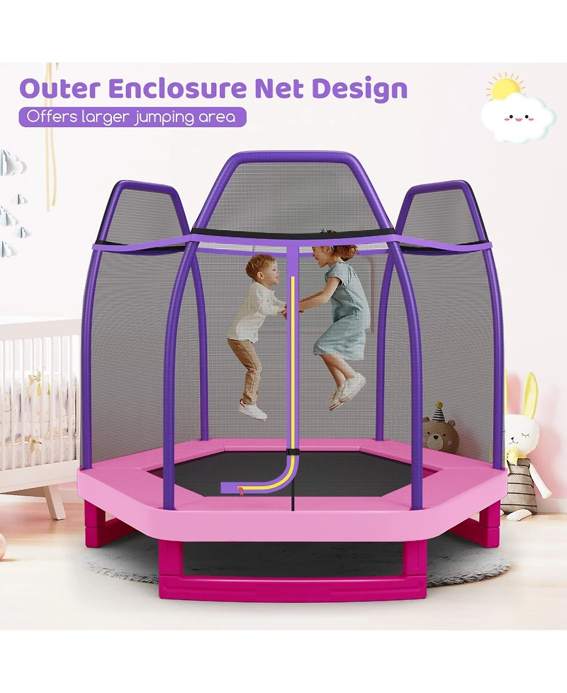 Sugift 7 Feet Kids Recreational Bounce Jumper Trampoline-Pink